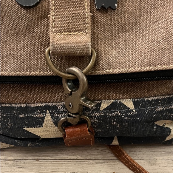 Mona B Tan Canvas Crossbody with Navy Star Accent - Picture 4 of 7